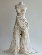 Unique Wedding Dress Lace Appliques Ruched Bridal Gown      cg25364