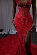 Stunning Red Mermaid Prom Gown Evening Dress for Women