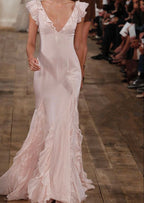Pretty Mermaid V neckline Long Chiffon Prom Dresses Charming Evening Dress    cg25356