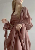 A Line Square Neck Chiffon Long Prom Gown Evening Dress