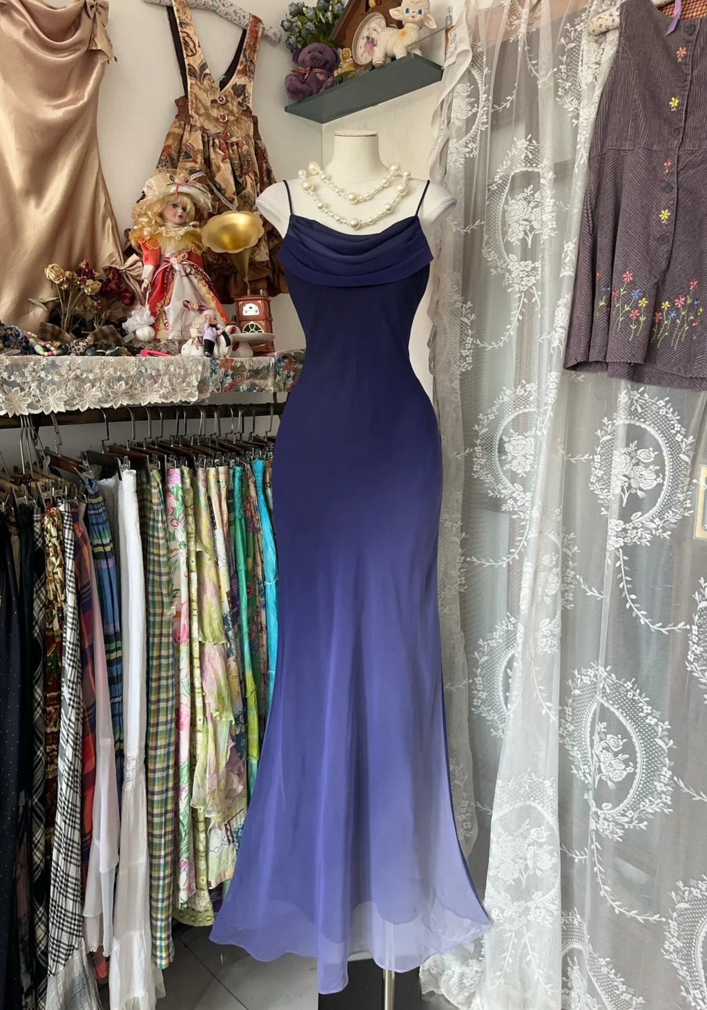 Spaghetti Straps Chiffon Ombre Mermaid Long Prom Gown Evening Dress