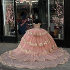 Pink Princess Quinceanera Dress with Off Shoulder Ball Gown