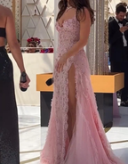 A line Pink Long Prom Dresses Party Evening Gowns
