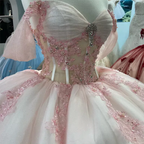 Pink Lace Quinceanera Dress Ball Gown Applique Lace Tulle Party Sweet 16 Dress