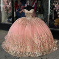 Pink Princess Quinceanera Dress with Off Shoulder Ball Gown