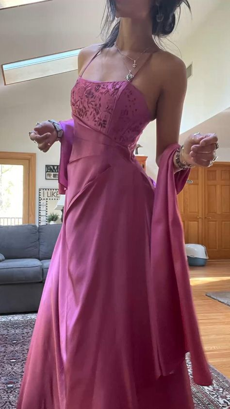 Gorgeous Pink A Line Beaded Prom Dress Long Evening Gown