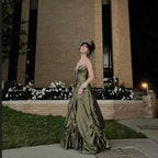 Long Green Satin Sleeveless Party Dress Formal Gown
