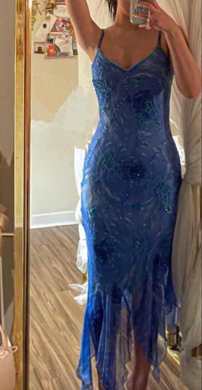 Charming Vintage asymmetrical dress Sexy Sleeveless Prom Dress Formal Gown