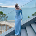 off shoulder long dress elegant tight long sleeves casual gowns