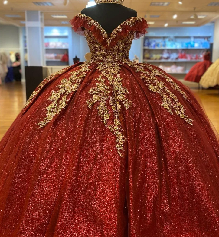 Dark Red Sequins Quinceanera Dresses 2024 Lace Up Ball Gown Prom Gowns