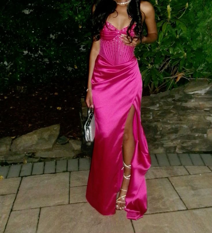 Fuchsia Sweetheart Prom Dress Mermaid Long Split Gown