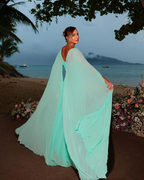 Party Dresses Elegant Mint Green Chiffon Prom Dress A Line Long Cape Sleeves Floor Length Formal Evening Gowns