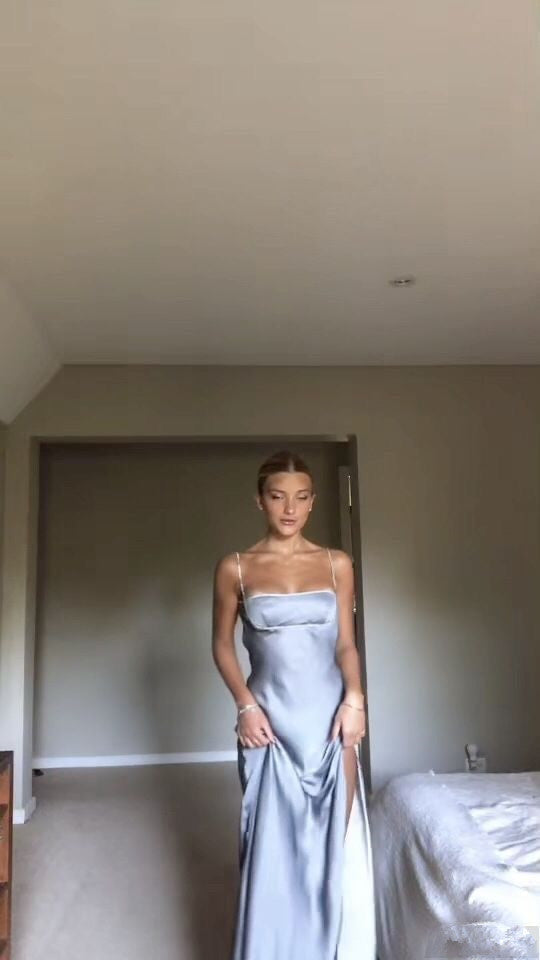 Gray Long Evening Dresses Fashion Party Gowns With Beads