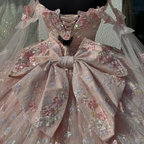 Light Pink Quinceanera Dress Off Shoulder Lace Appliques Ball Gown
