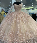 A Line Light Pink Tulle Prom Dress Puffy Quinceanera Dresses Ball Gown