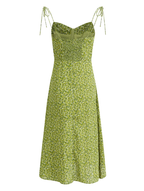 2025 Summer New Green Platycodon Floral Seaside Vacation Wear Suspender Dress R0902