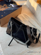 Louis Vuitton LV Black Tote Bag Slidable Metal Chain 26x17cm