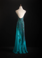 Vintage Spaghetti Straps Ombre Green Chiffon Beaded Evening Dress Mermaid Long Prom Gown