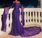 Elegant Off The Shoulder Purple Lace Mermaid Prom Dress Long Evening Dress Y7696