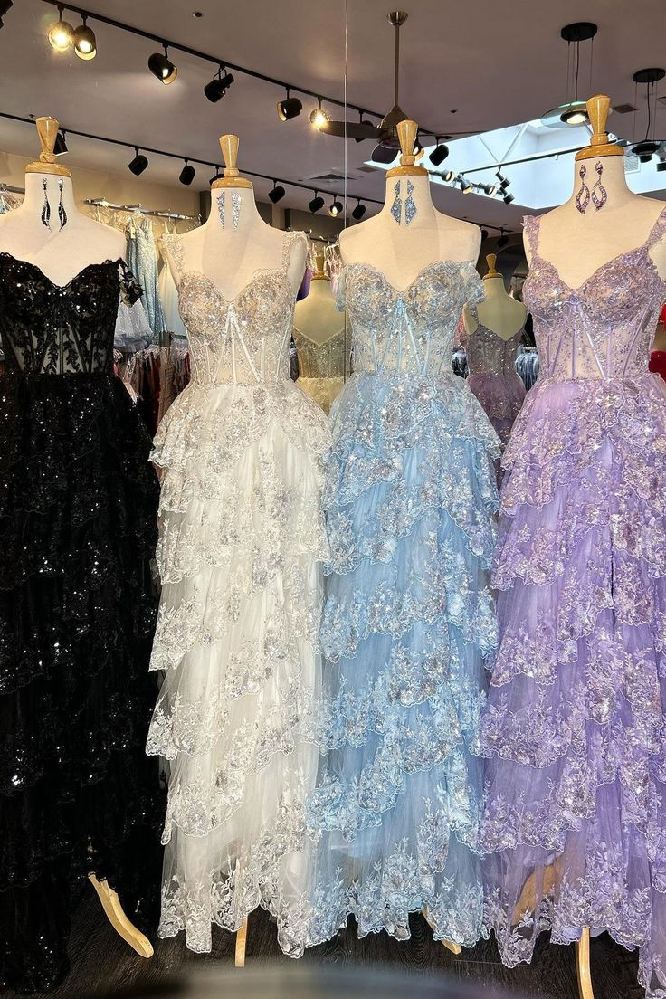 Charming Tulle Appliques Tiered Ruffles Long Prom Dress Slit  Party Evening Gown cc1781