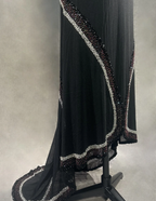 Stylish Spaghetti Straps Black Satin Beaded Mermaid Long Party Dress Formal Wedding Guest Dress SP1279