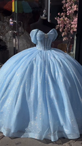 Baby blue sequins quinceanera dresses Sweet 16 Dresses Off the Shoulder Ball Gown