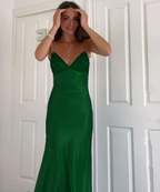 Elegant V-neck Spaghetti Memriad Long Prom Dress     cg25185