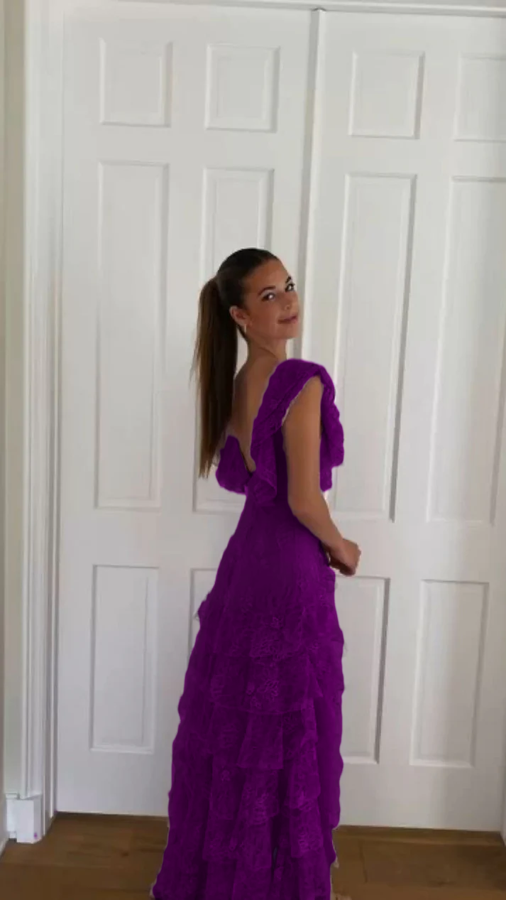 Lilac Lace Long prom dress Evening Gown Party Dress