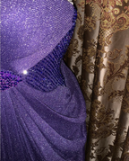 Sparkly Purple Tulle Sequin Beaded Pleated Mermaid Evening Dress Long Birthday Prom Gown