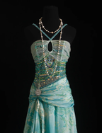 Classy Mint Green Chiffon Print Floral Beaded Mermaid Long Party Dress Formal Birthday Evening Gown