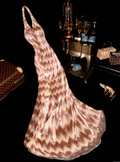 Chic Halter V Neck Chiffon Print Floral Sequin Beaded Mermaid Party Dress Birthday Prom Gown