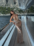 Sexy Spaghetti Straps V Neck Sequin Mermaid Long Wedding Guest Dress Party Dress SP861