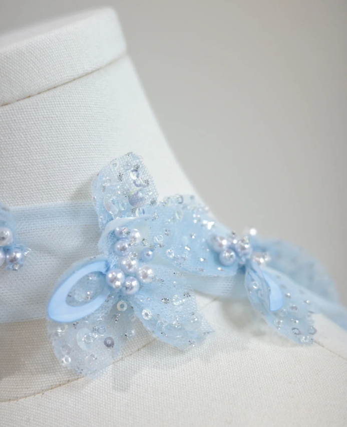Pretty Strapless Light Blue Sequin Beaded Mermaid Long Birthday Party Dress Evening Gown