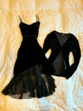 Black Velvet Tiered Cocktail Dress Prom Party Gowns Formal Dresses Jacket not included