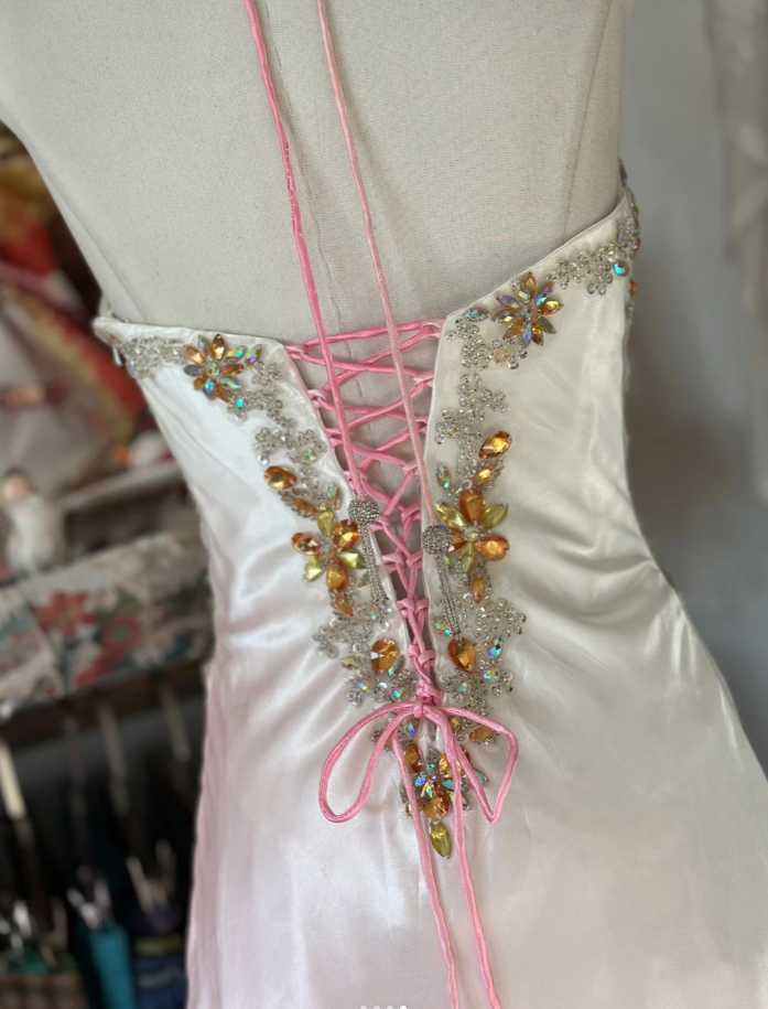 Pretty Ombre Pink Halter Satin Beaded Mermaid Long Birthday Party Dress Evening Gown