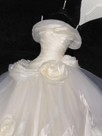 Cute Off White Organza 3D Flowers Ball Gown Long Wedding Dress