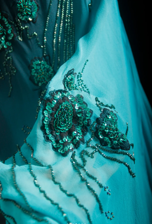 Vintage Spaghetti Straps Ombre Green Chiffon Beaded Evening Dress Mermaid Long Prom Gown