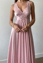 Pink A line Prom Dress Lace Evening Dress Formal Prom Gown