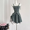 Original rose denim dress 2025 new slim hot girl suspender skirt high-end R2060