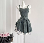 Original rose denim dress 2025 new slim hot girl suspender skirt high-end R2060