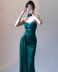 Birthday dress high-end evening dress high-end niche satin tube top halter neck dress R1765