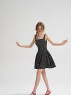 French Retro Floral Sling Dress Sleeveless Short Skirt R2802