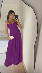 Strapless A Line Pink Long Prom Dress Pleated Formal Party Gown