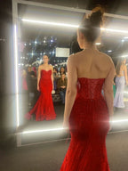 Hot Pink Mermaid Long Prom Gown Evening Dress