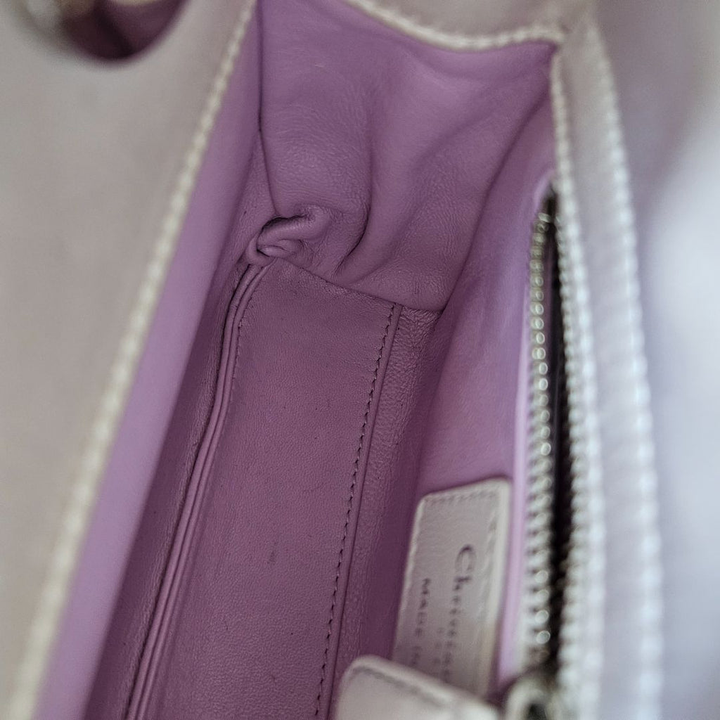 Dior White Satin Mini Lady Dior with Beaded Detail