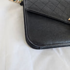 Chanel black quilted leather thread around wallet on chain