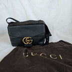 Gucci Black Leather Large GG Marmont Shoulder Bag