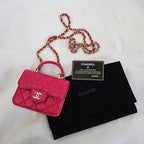Chanel dark pink quilted lambskin top handle micro top handle flap bag