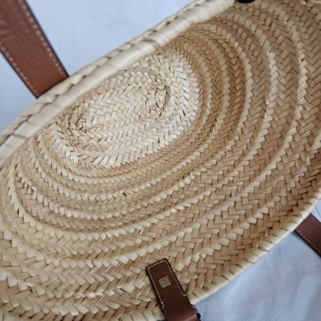 Loewe Logo Basket Bag in Palm Leaf & Leather