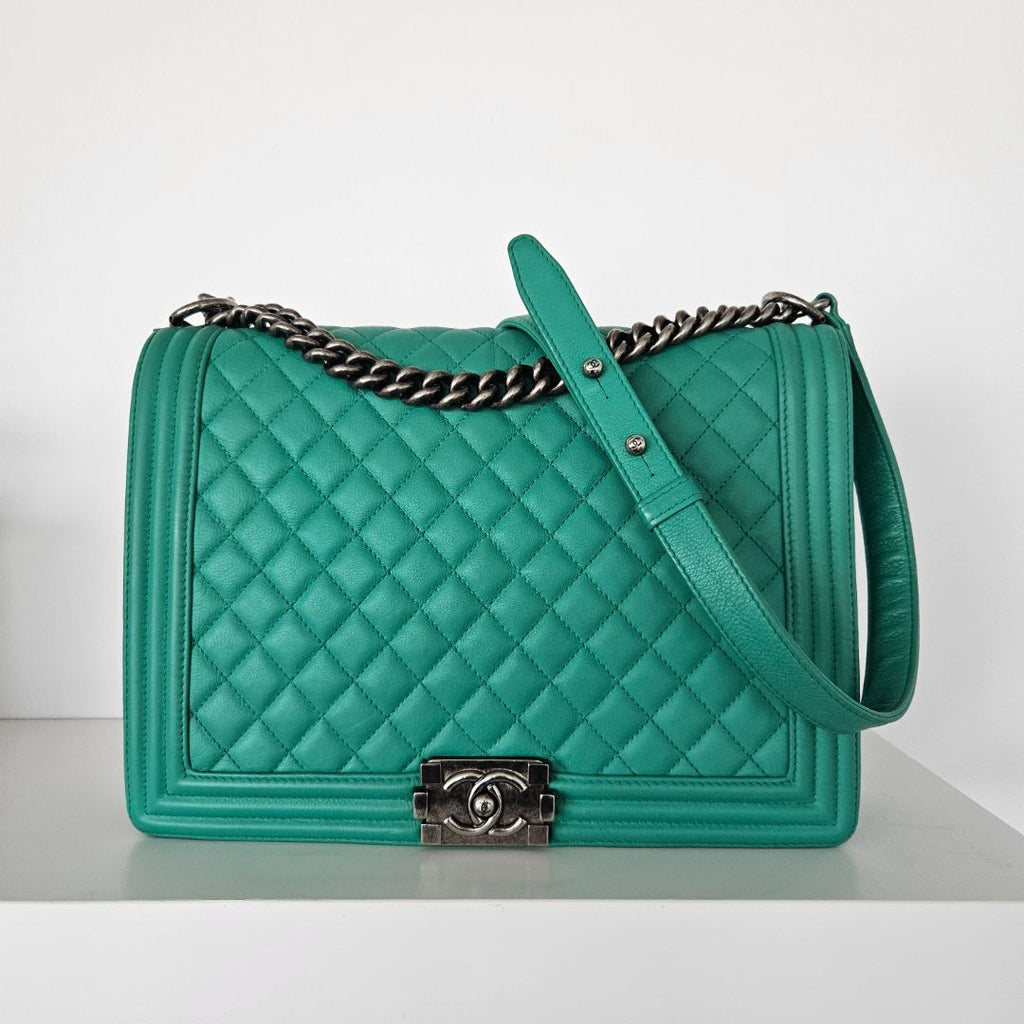 Chanel Green Large Quilted Leather Le Boy Bag